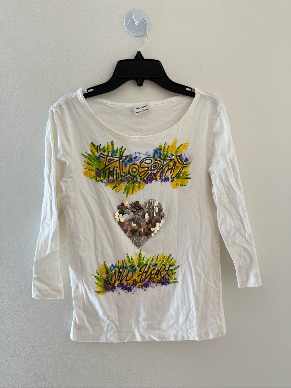 Philosophy Di Alberta Ferretti Vintage Sequin Heart Shirt Size 42 #Lux-W